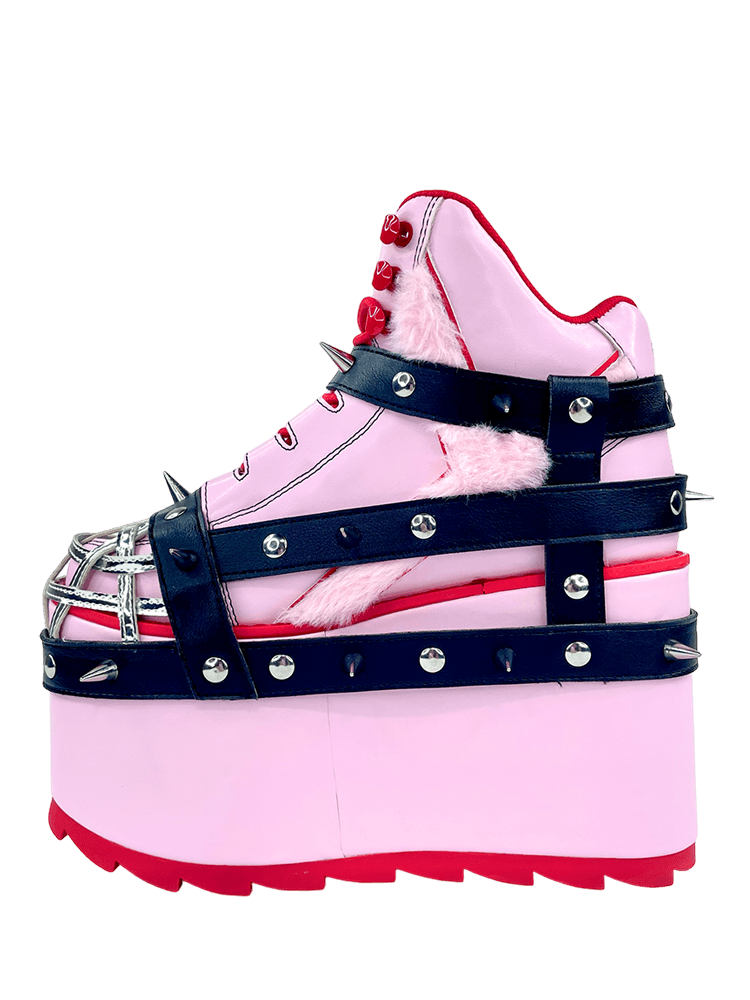 YRU X Gloomy Bear Qozmo Bondage Platform Sneakers - Pink