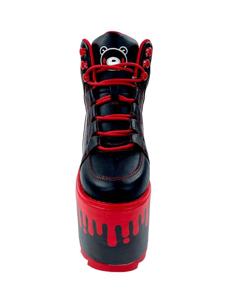 YRU X Gloomy Bear Emo Qozmo Drip Platform Sneakers- Black/Red