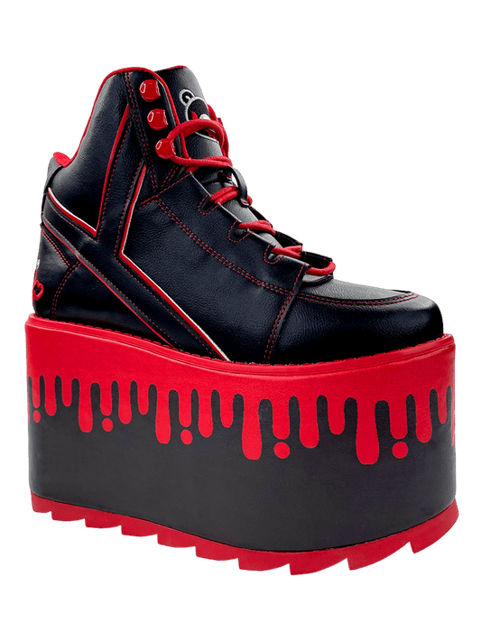 YRU X Gloomy Bear Emo Qozmo Drip Platform Sneakers- Black/Red