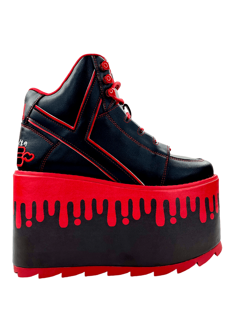 YRU X Gloomy Bear Emo Qozmo Drip Platform Sneakers- Black/Red