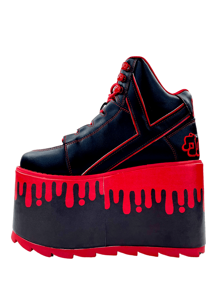 YRU X Gloomy Bear Emo Qozmo Drip Platform Sneakers- Black/Red