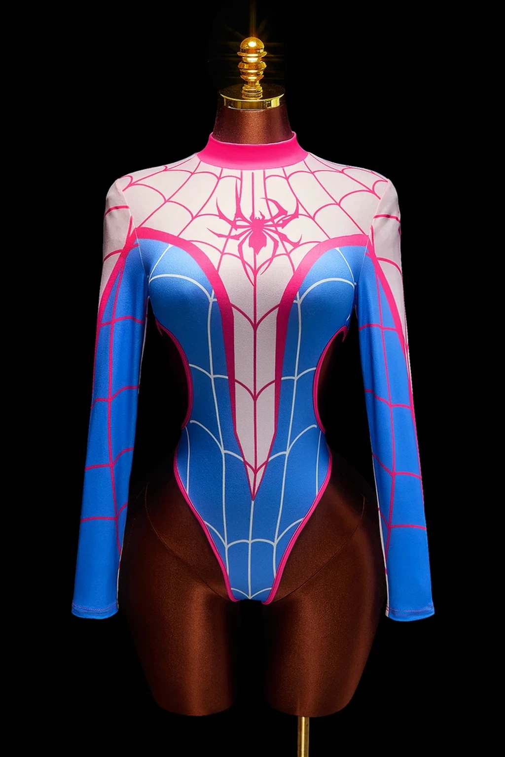Spider Girl, Spider Woman, Blue & Pink Superhero Sexy Bodysuit Cosplay Outfit XS