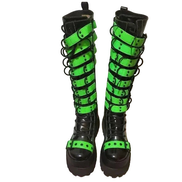 Current Mood Goth Emo Rave Knee High Platform Combat Boots