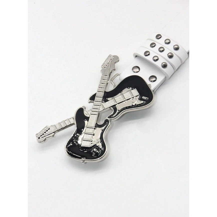 Black Guitar Buckle Studded Belt Punk Rock Gothic Y2K Streetwear Waist Belt