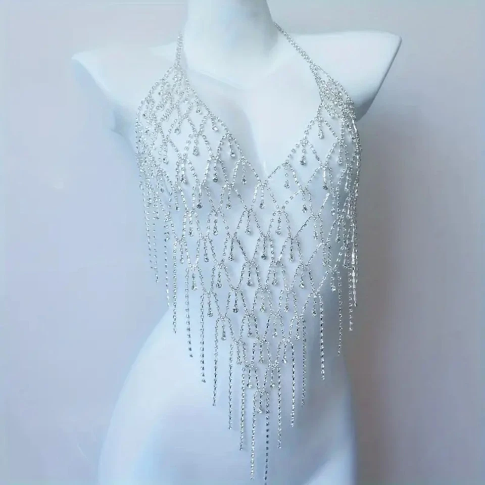 Crystal Gold Rhinestone Jewelry for Cub, Rave & Festivals Body Chain Top
