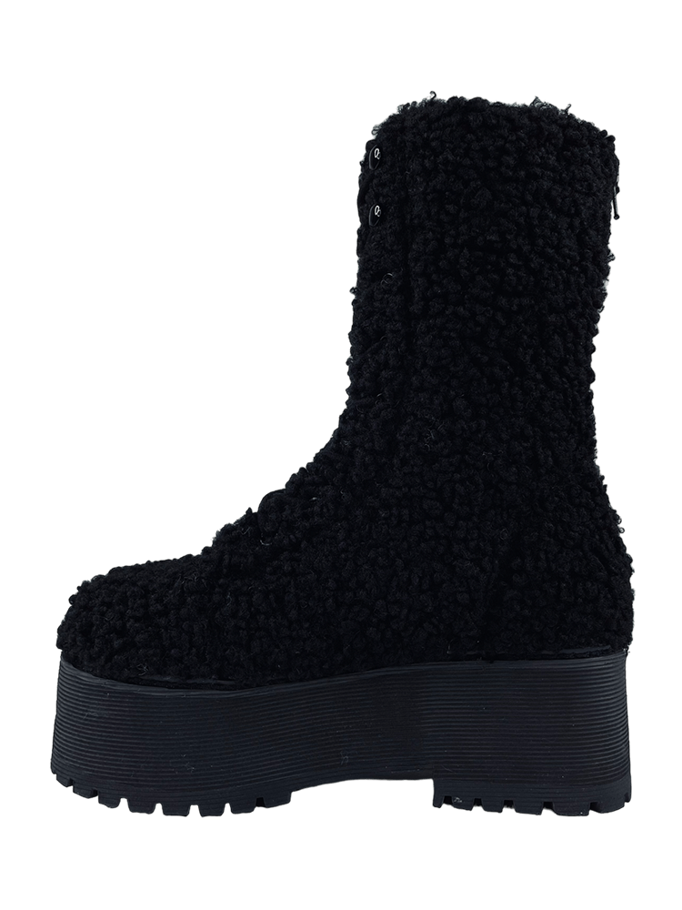 YRU Goth Emo Punk Slayr Hi Platform Boots - Black Sherpa