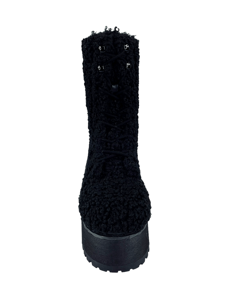 YRU Goth Emo Punk Slayr Hi Platform Boots - Black Sherpa