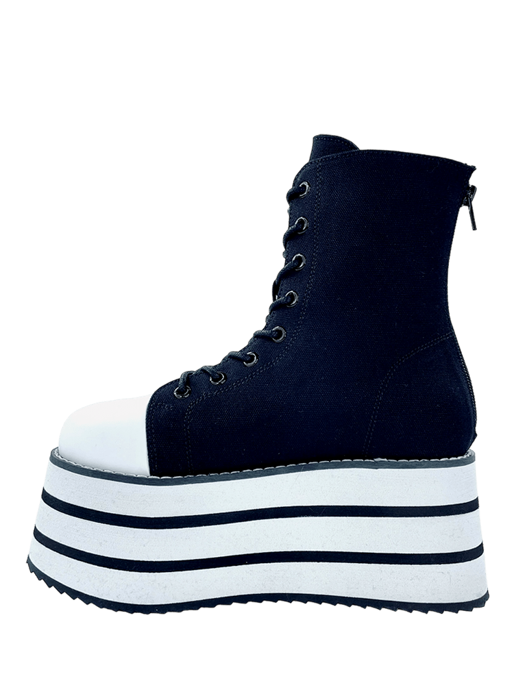 YRU Goth Emo Punk Suspension Broken Heart Striped Platform Sneakers - Black/White