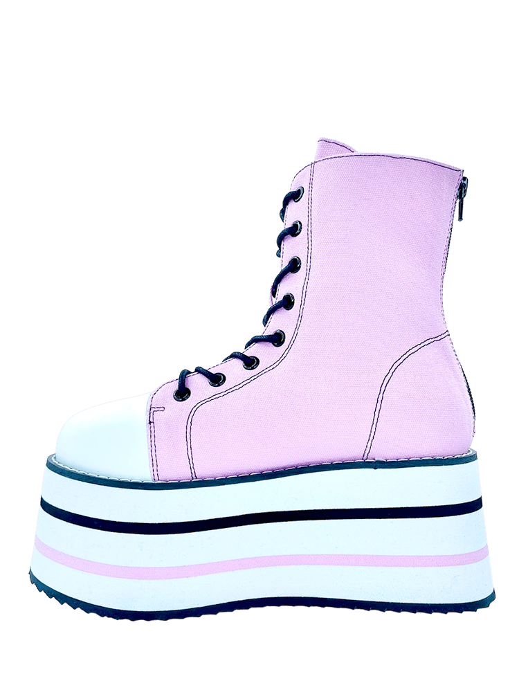 YRU Emo Punk Suspension Broken Heart Striped Platform Sneakers - Pink/Black/White