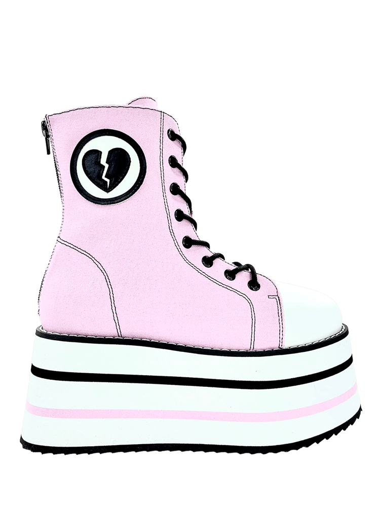 YRU Emo Punk Suspension Broken Heart Striped Platform Sneakers - Pink/Black/White