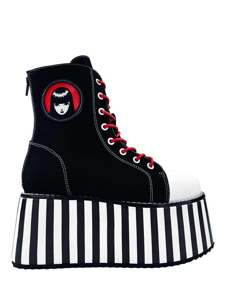 YRU x Emily the Strange Suspension Stripped High Top Platform Sneakers - Black/White