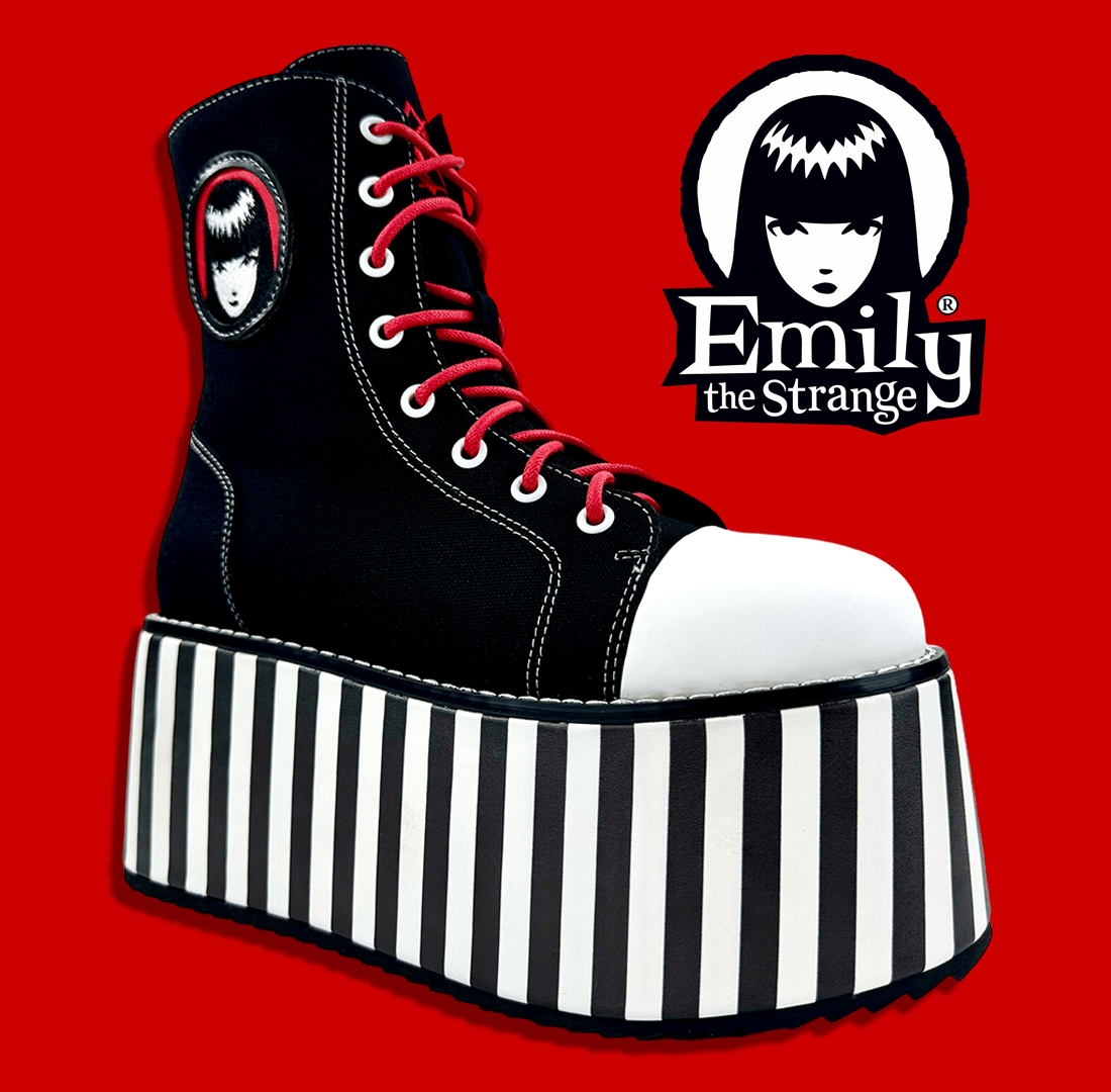 YRU x Emily the Strange Suspension Stripped High Top Platform Sneakers - Black/White