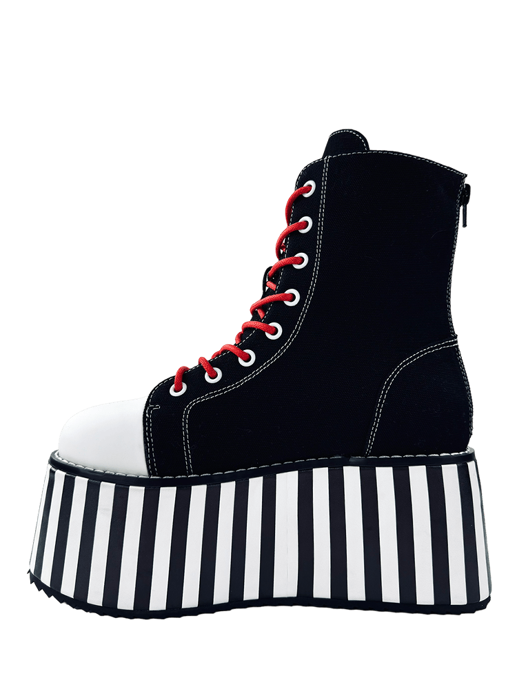 YRU x Emily the Strange Suspension Stripped High Top Platform Sneakers - Black/White