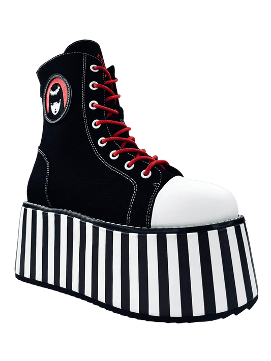 YRU x Emily the Strange Suspension Stripped High Top Platform Sneakers - Black/White