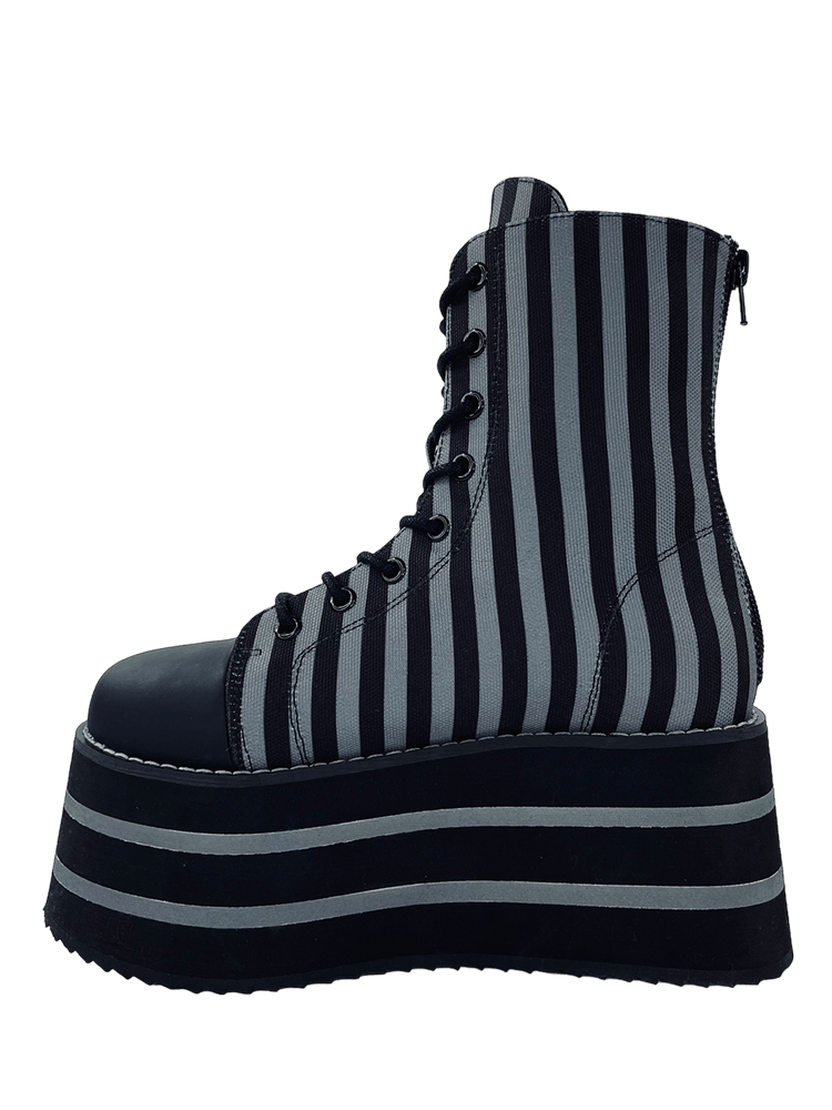 YRU Goth Emo Punk Suspension Strype Platform Sneakers - Black/Grey