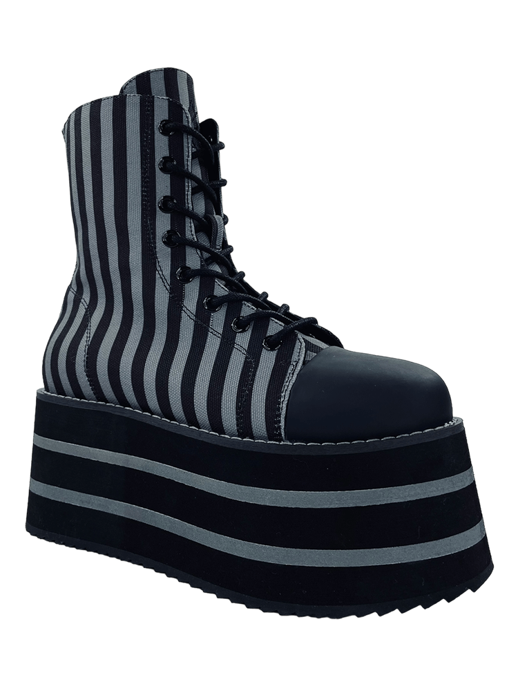 YRU Goth Emo Punk Suspension Strype Platform Sneakers - Black/Grey