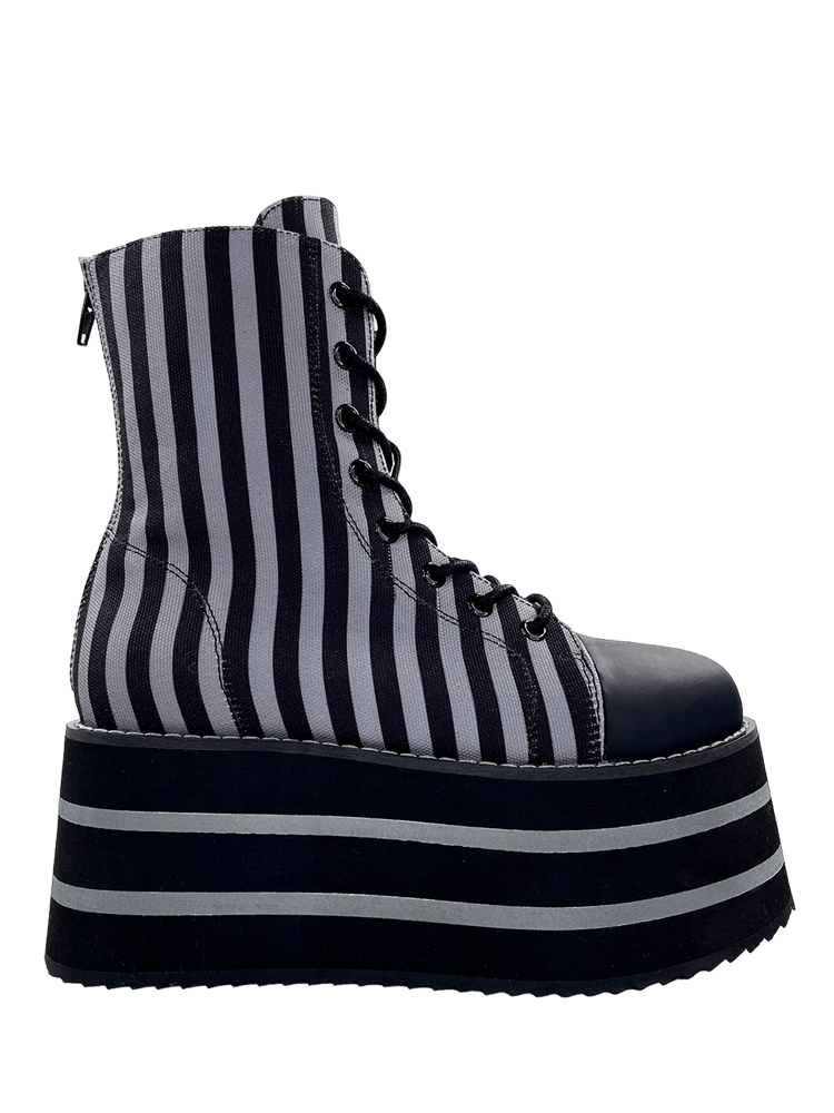 YRU Goth Emo Punk Suspension Strype Platform Sneakers - Black/Grey