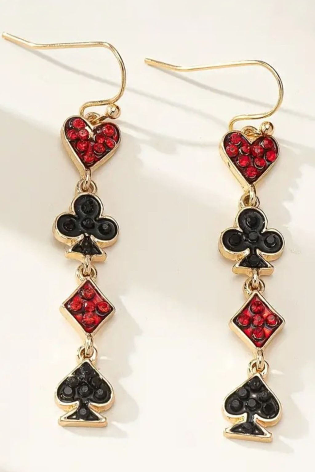 Heart & Spade, Playing Card Suit Harley Quinn Dangle Rhinestone Earrings