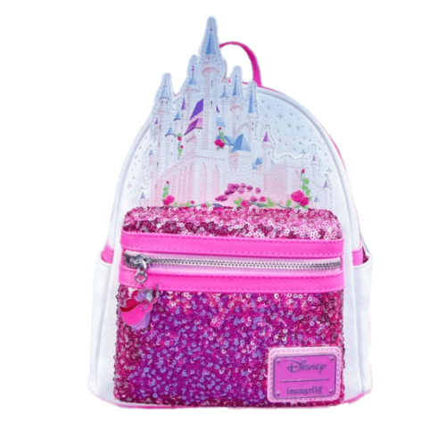 Loungefly Disney Sleeping Beauty Aurora Castle Pink Sequin Mini Backpack