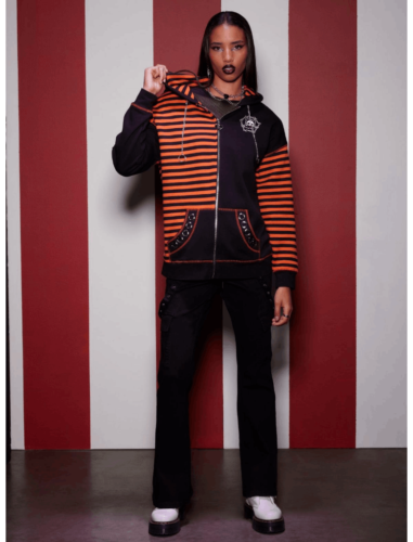 Skelanimals Diego Bat Black & Orange Stripe Girls WIINGED Oversized Hoodie XS, S, M, L, XL, XXL