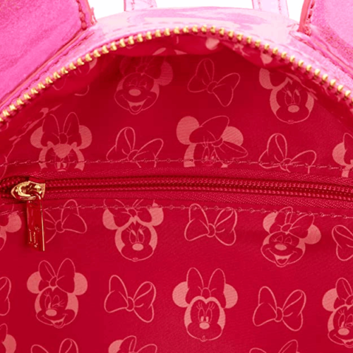 Loungefly Disney Minnie Mouse Hot Pink Holographic + Sequin Bow Mini Backpack