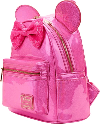 Loungefly Disney Minnie Mouse Hot Pink Holographic + Sequin Bow Mini Backpack