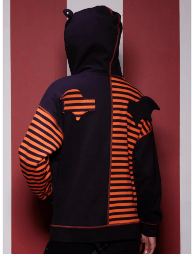 Skelanimals Diego Bat Black & Orange Stripe Girls WIINGED Oversized Hoodie XS, S, M, L, XL, XXL