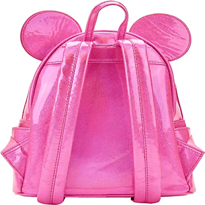 Loungefly Disney Minnie Mouse Hot Pink Holographic + Sequin Bow Mini Backpack