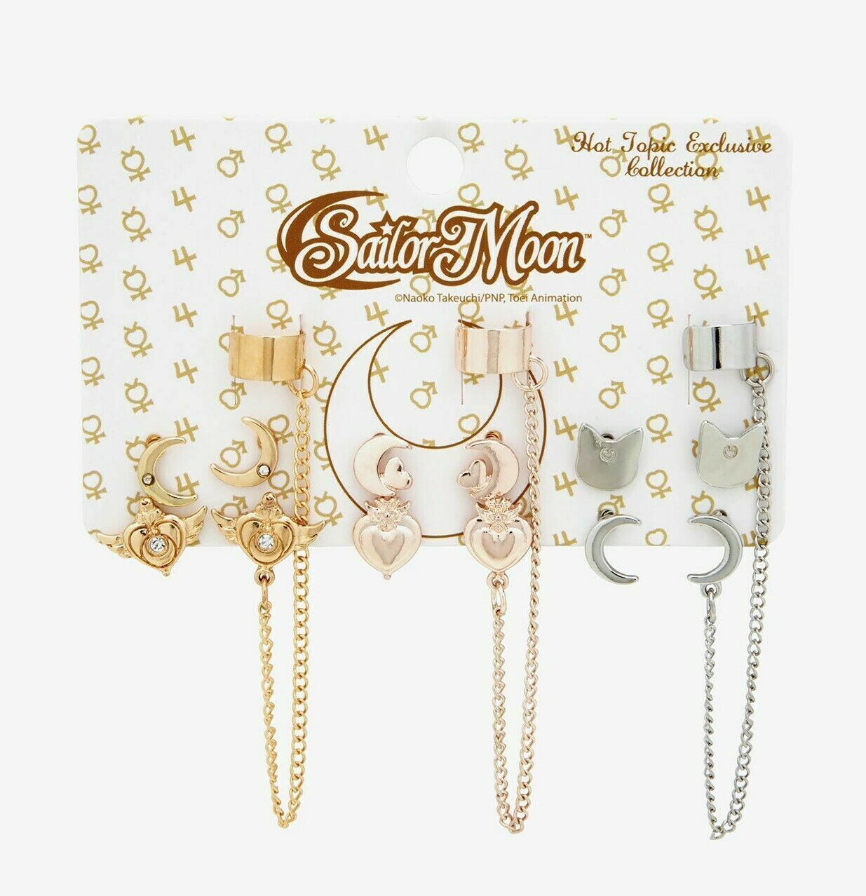 Sailor Moon Luna, Gold, silver, rose gold toned  Compact Cuff Earrings Set