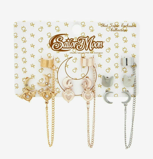 Sailor Moon Luna, Gold, silver, rose gold toned  Compact Cuff Earrings Set